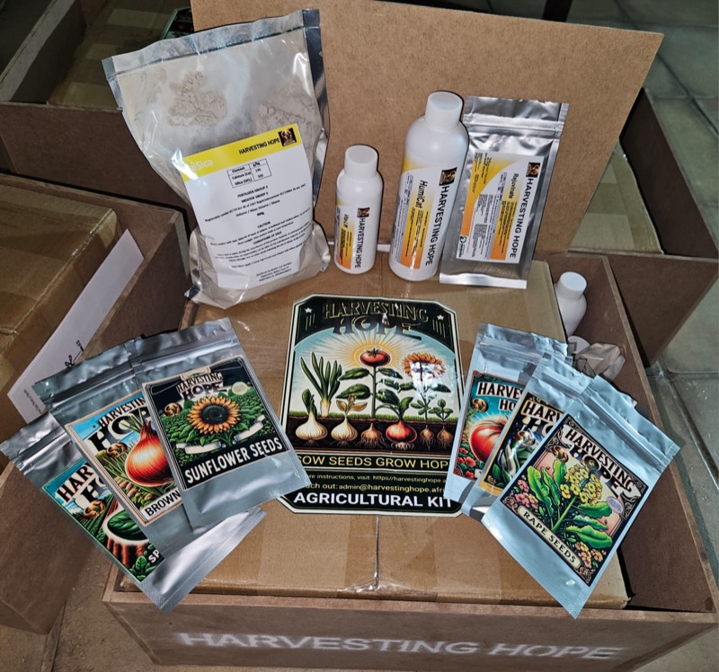 Complete Harvesting Hope kit contents laid out